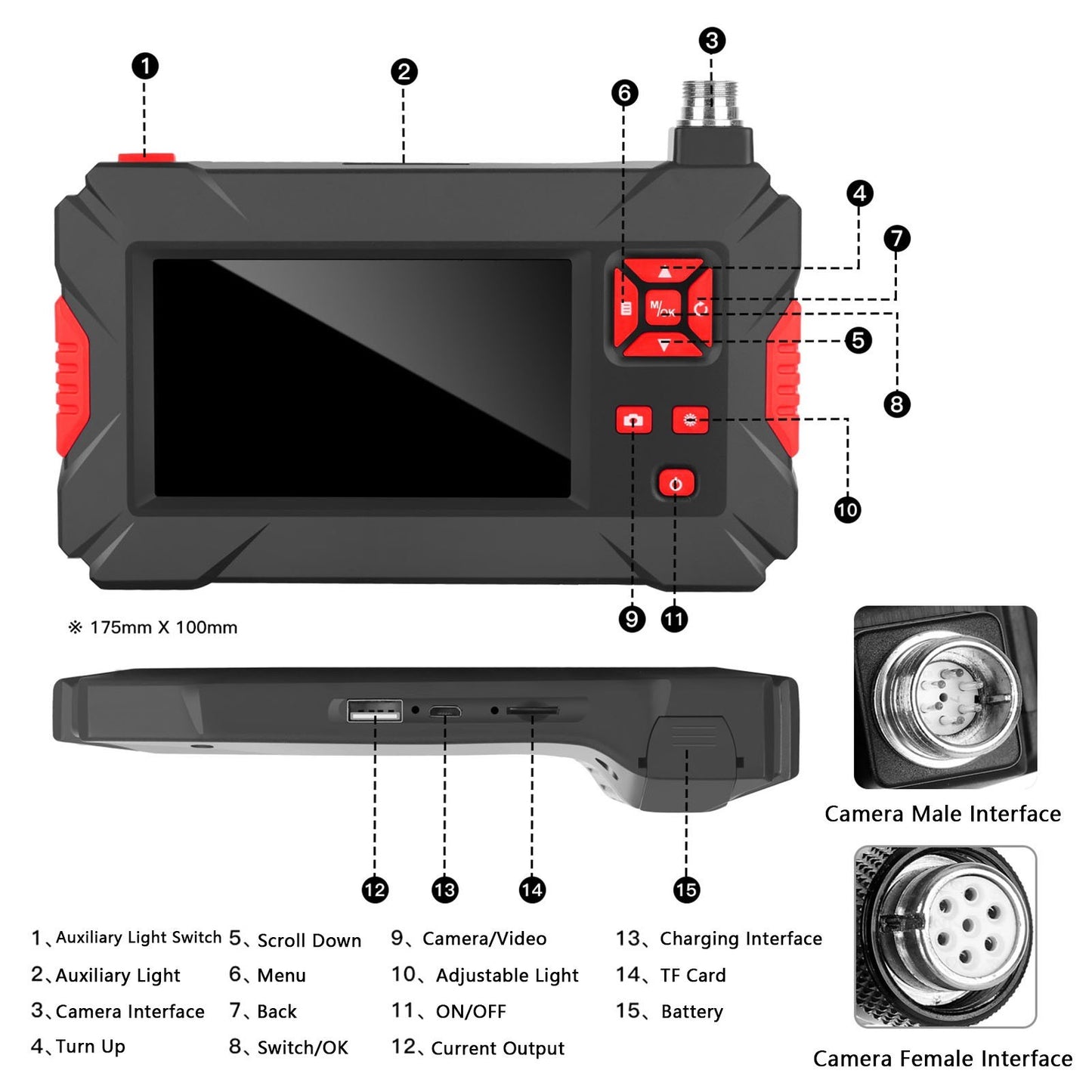 8mm Industrial Endoscope with HD 1080P Camera, Waterproof LED, 4.3 Screen Borescope for Automotive Inspection