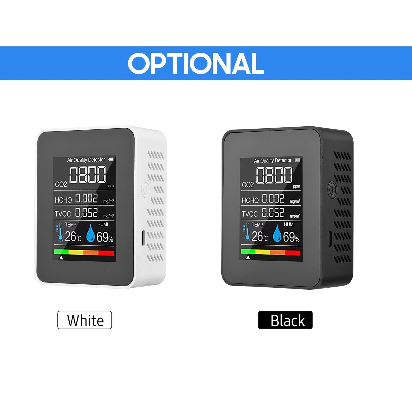 5-in-1 Indoor Air Quality Monitor: CO2, Formaldehyde (HCHO), TVOC, Temperature, and Humidity LCD Tester