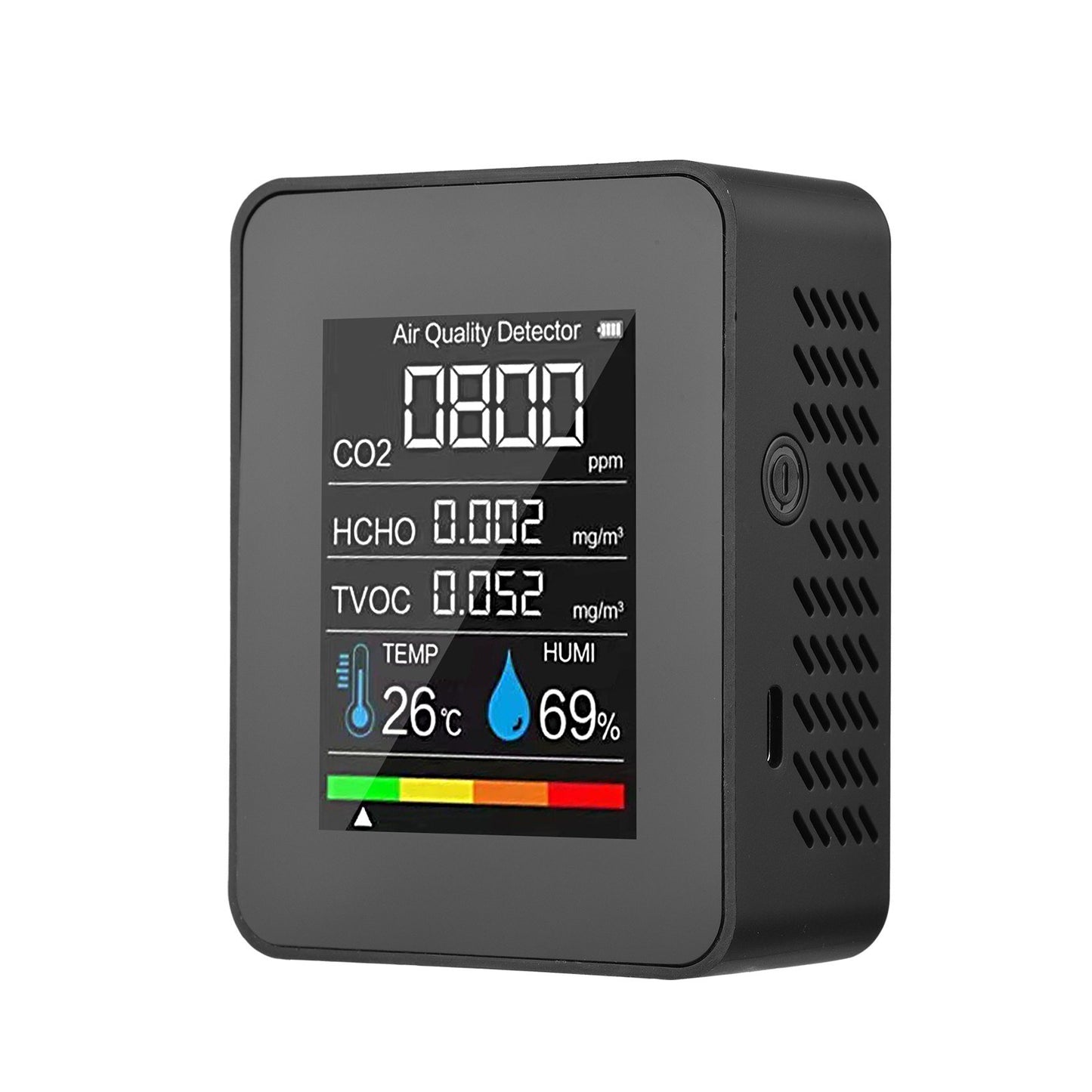 5-in-1 Indoor Air Quality Monitor: CO2, Formaldehyde (HCHO), TVOC, Temperature, and Humidity LCD Tester