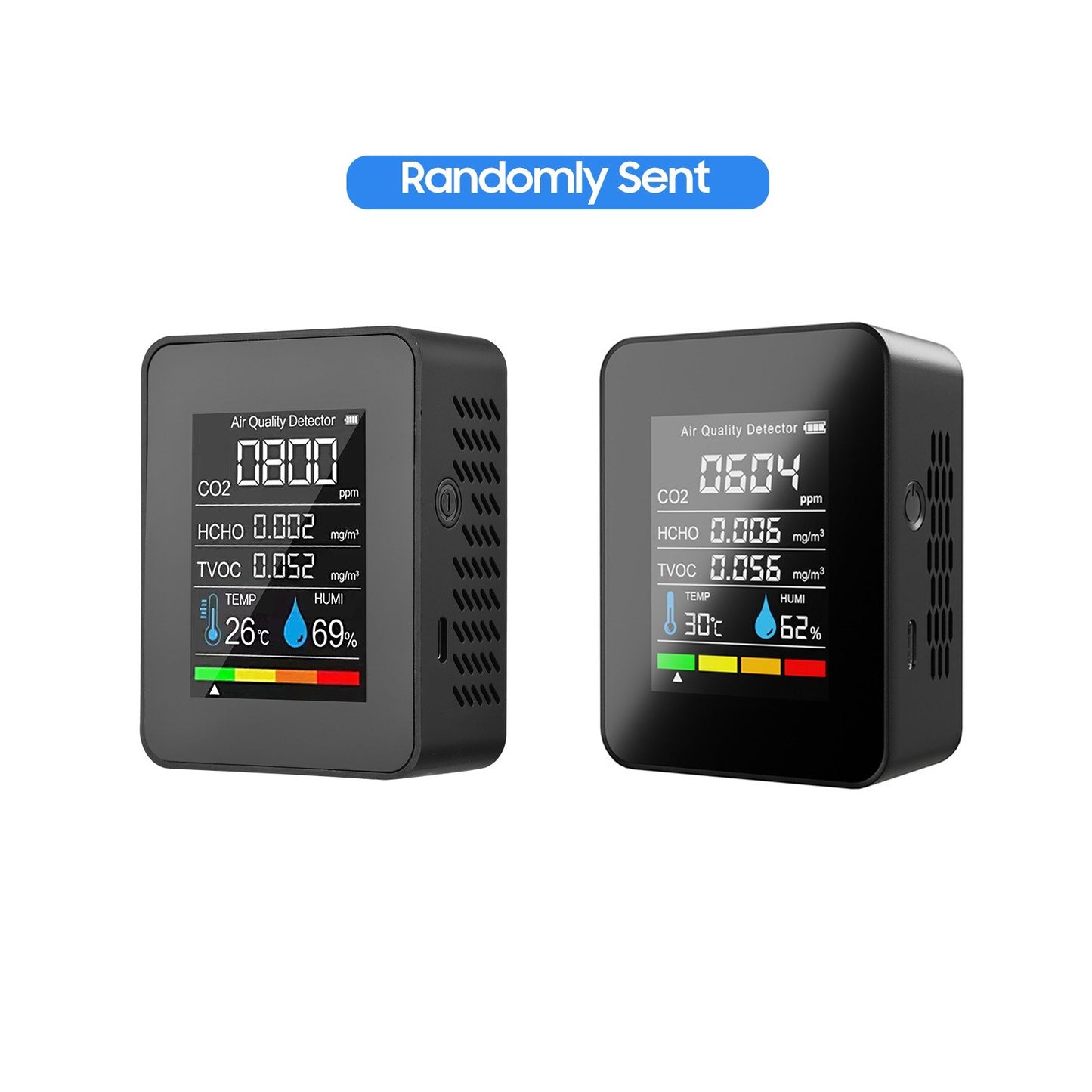 5-in-1 Indoor Air Quality Monitor: CO2, Formaldehyde (HCHO), TVOC, Temperature, and Humidity LCD Tester