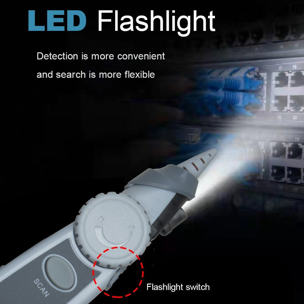 Portable Network Cable Tester with LCD Display, Multi-Function Wire Tracker, POE Test, Continuity & Voltage Checker, Flashlight Included