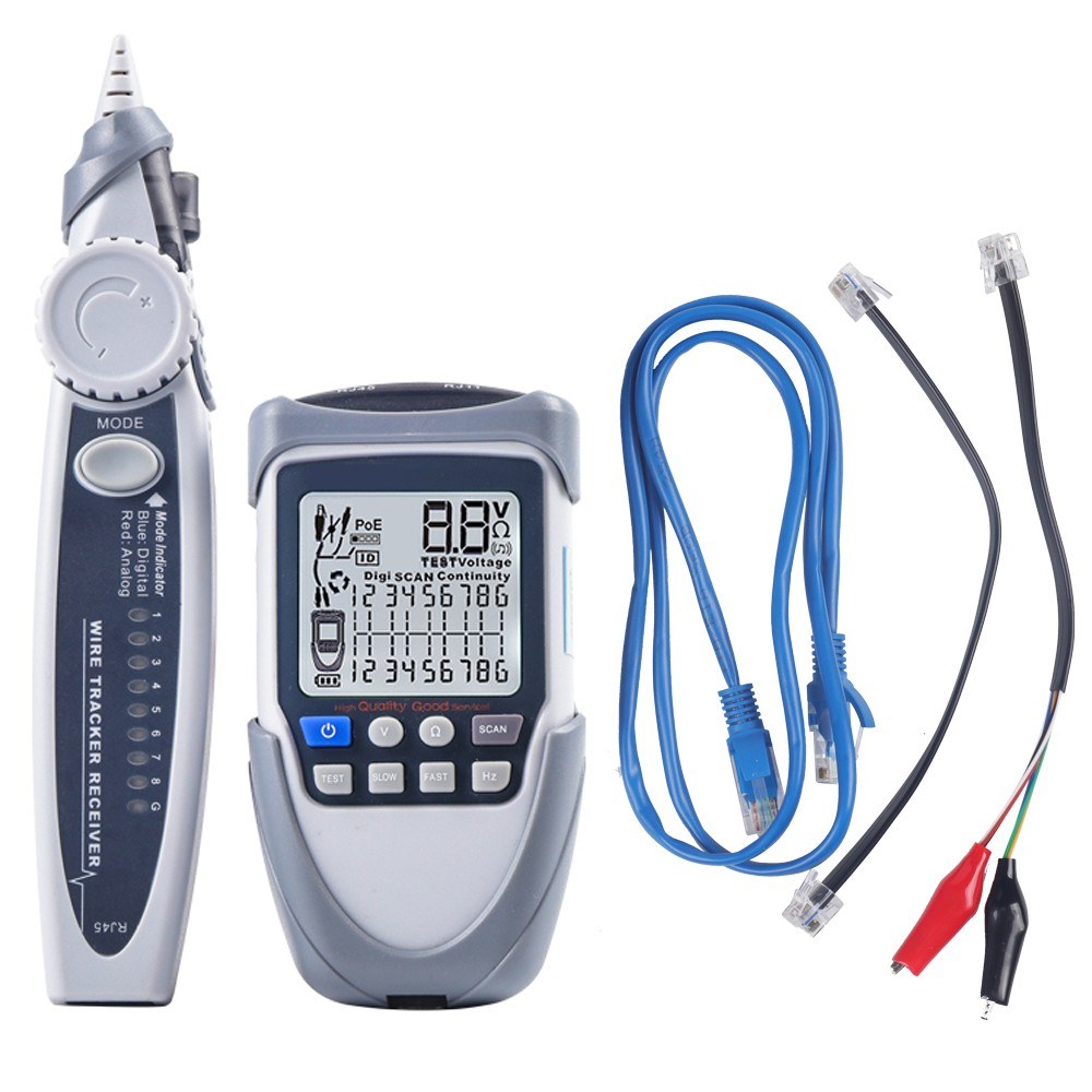 Portable Network Cable Tester with LCD Display, Multi-Function Wire Tracker, POE Test, Continuity & Voltage Checker, Flashlight Included