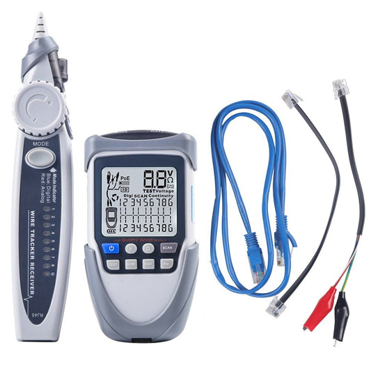 Portable Network Cable Tester with LCD Display, Multi-Function Wire Tracker, POE Test, Continuity & Voltage Checker, Flashlight Included