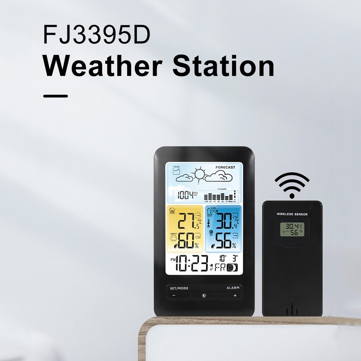 Multifunction LCD Weather Station Alarm Clock with Digital Temperature & Humidity Monitor - Indoor/Outdoor, Backlight, Date/Week, Moon Phase, Comfort Indicator for Home & Office