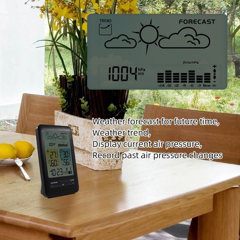 Multifunction LCD Weather Station Alarm Clock with Digital Temperature & Humidity Monitor - Indoor/Outdoor, Backlight, Date/Week, Moon Phase, Comfort Indicator for Home & Office