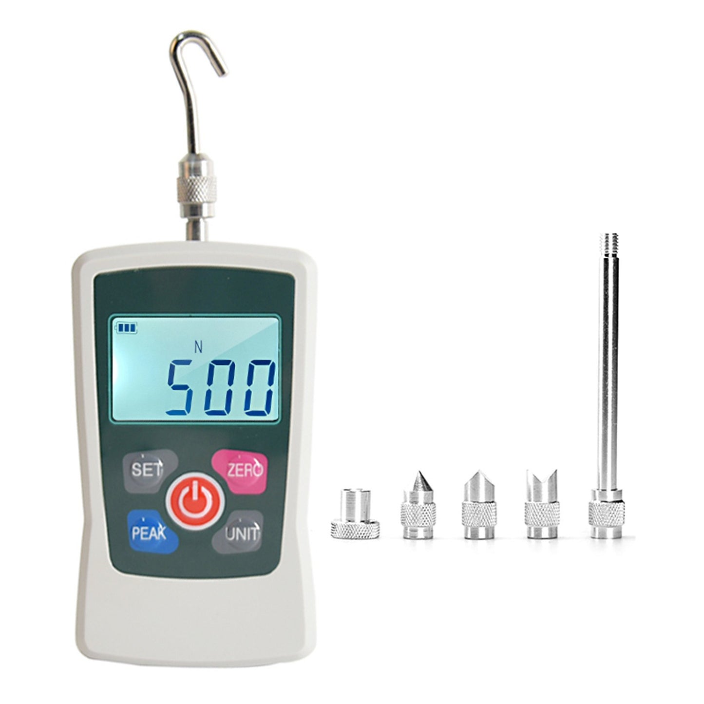 Portable Digital Force Gauge 500N/50kg/110Lb/1760oz, Switchable Units, Backlit Display, Mini Dynamometer with 6 Fixtures & Storage Case, Auto Power Off
