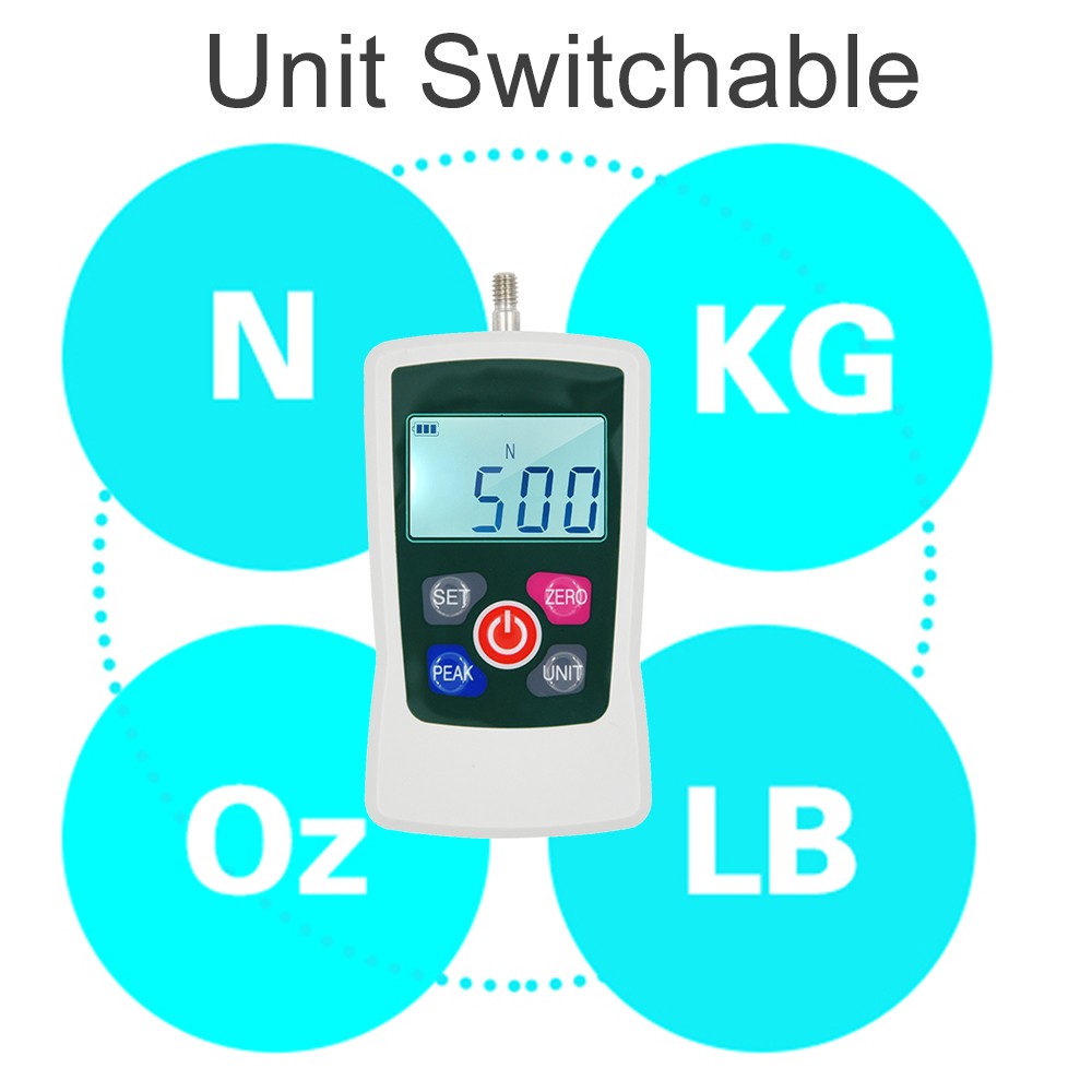 Portable Digital Force Gauge 500N/50kg/110Lb/1760oz, Switchable Units, Backlit Display, Mini Dynamometer with 6 Fixtures & Storage Case, Auto Power Off