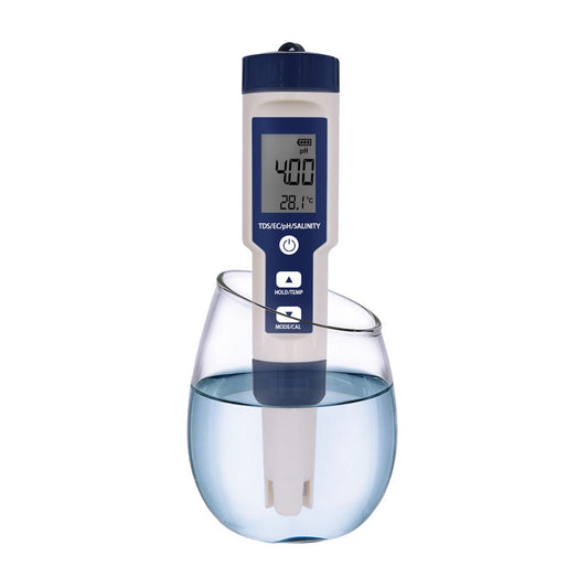 5-in-1 Digital Water Quality Tester - PH/TDS/EC/Temperature/Salinity Analyzer, IP67 Water Resistant, Backlit Display