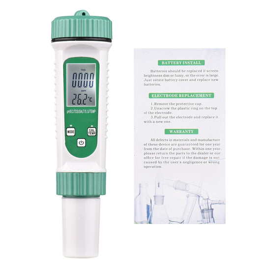 6-in-1 Digital Water Quality Tester: PH/EC/TDS/Salt/G.S/Temperature Analyzer for Drinking Water, Aquarium, Hydroponics, Lab