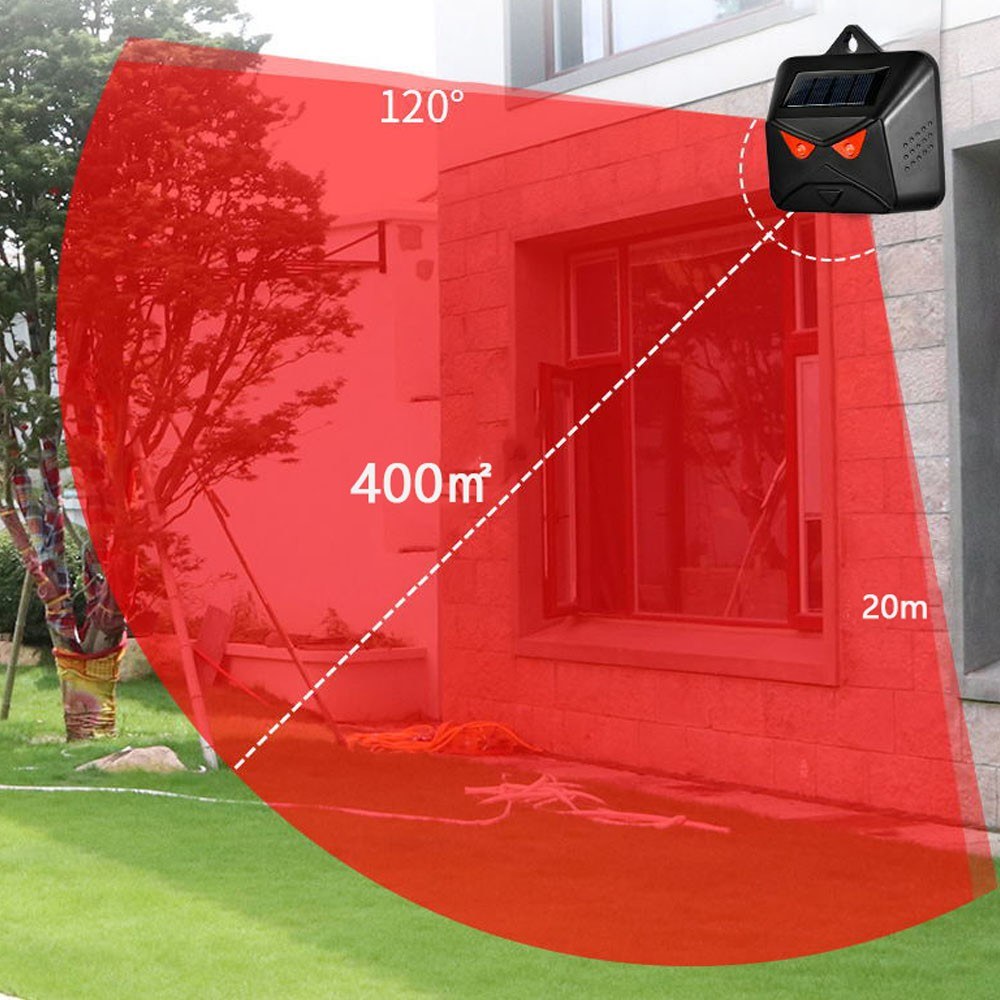 Dual-Powered Animal Repeller with Multi-Silicon Solar Panel & Flashing Red LED
