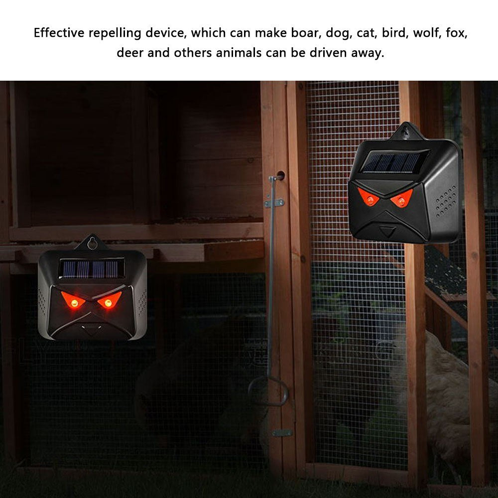 Dual-Powered Animal Repeller with Multi-Silicon Solar Panel & Flashing Red LED