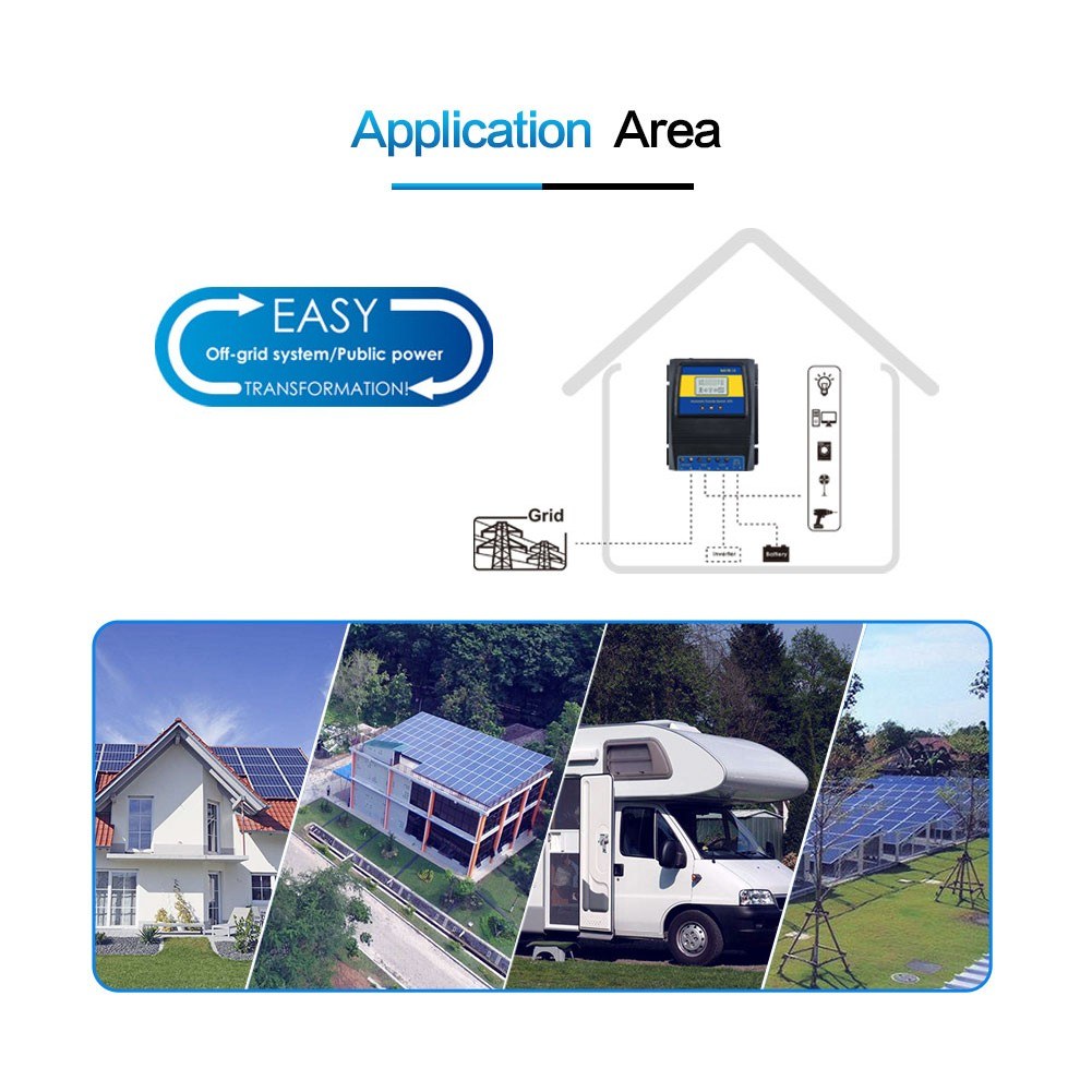 Automatic Dual Power Transfer Switch ATS for Solar & Wind Systems, DC 12V/24V/48V, AC 110V/220V, Auto Detection
