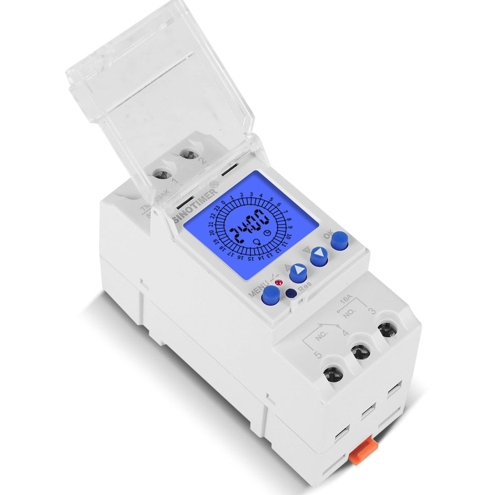 24-Hour Digital LCD Programmable Timer Switch, 85-265V Din Rail, 15-Minute Intervals