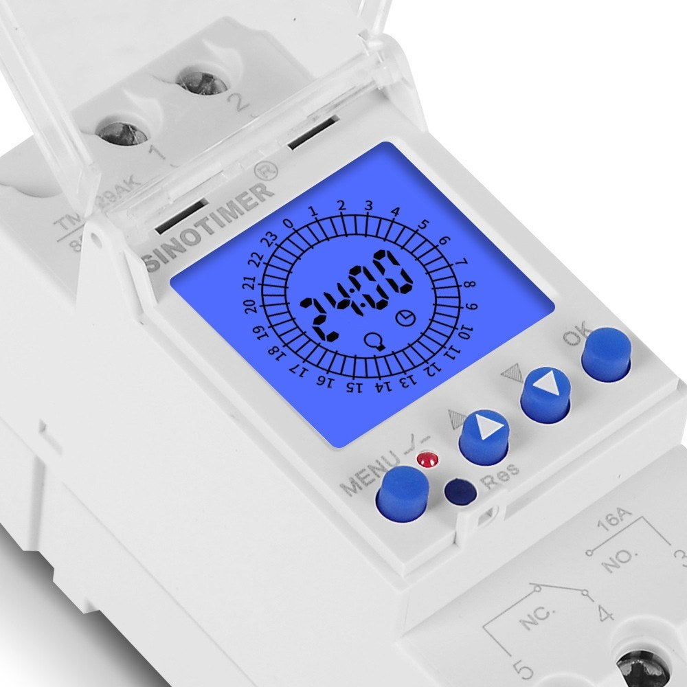 24-Hour Digital LCD Programmable Timer Switch, 85-265V Din Rail, 15-Minute Intervals