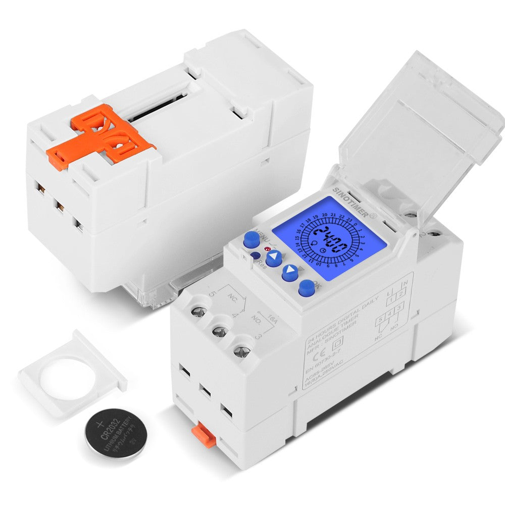 24-Hour Digital LCD Programmable Timer Switch, 85-265V Din Rail, 15-Minute Intervals
