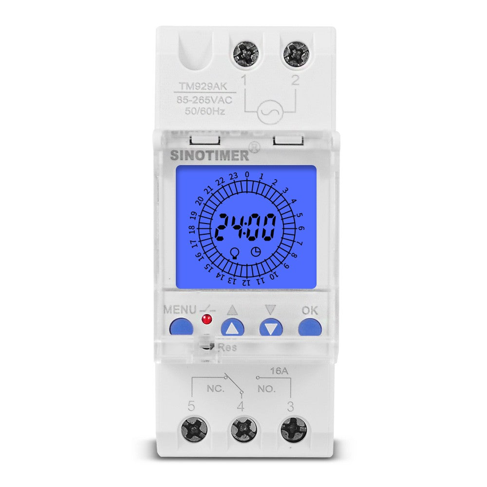 24-Hour Digital LCD Programmable Timer Switch, 85-265V Din Rail, 15-Minute Intervals