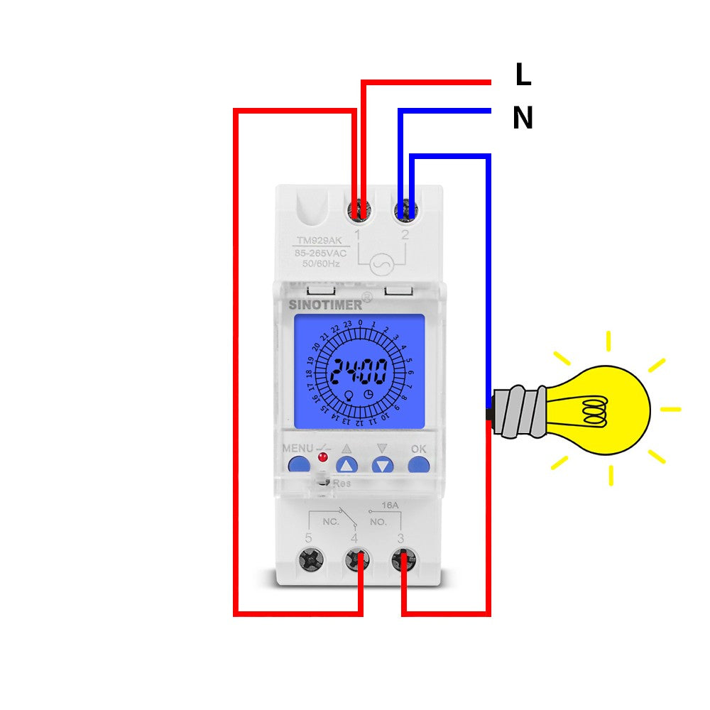 24-Hour Digital LCD Programmable Timer Switch, 85-265V Din Rail, 15-Minute Intervals