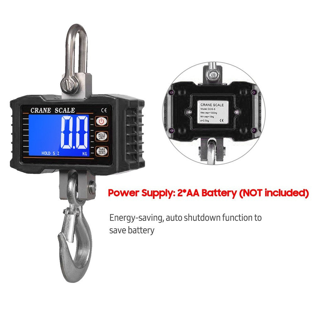Heavy Duty Digital Crane Scale 1000kg/2204lbs, Portable LCD Backlight Industrial Hook with Unit Change, Data Hold, Tare, Zero - Ideal for Construction, Travel, Market, Fishing, Outdoor Work