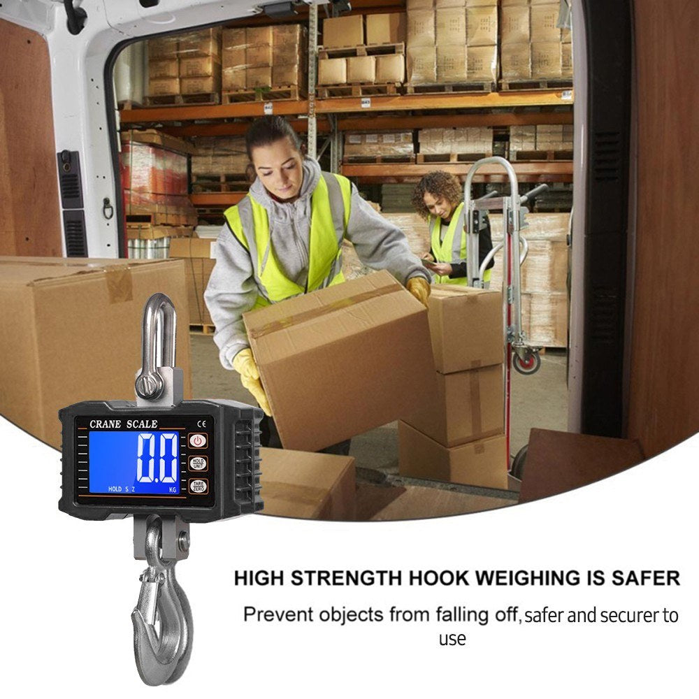 Heavy Duty Digital Crane Scale 1000kg/2204lbs, Portable LCD Backlight Industrial Hook with Unit Change, Data Hold, Tare, Zero - Ideal for Construction, Travel, Market, Fishing, Outdoor Work