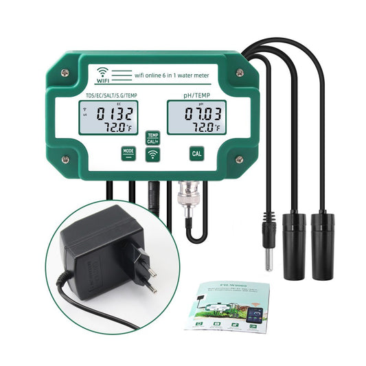 Smart WiFi 6-in-1 Water Quality Tester: Digital Multi-Parameter Monitor for PH, TDS, EC, SG, Salt, and Temp in Aquariums, Aquaculture, and Pools