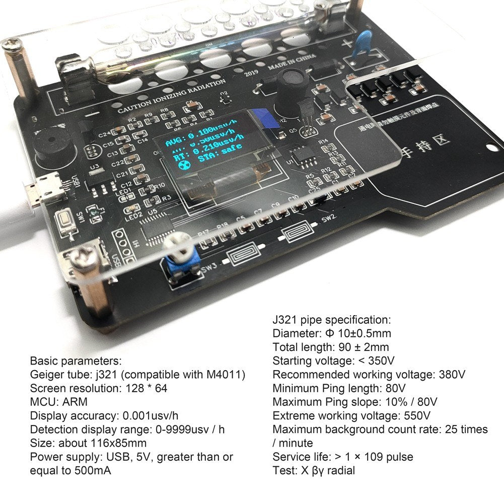 DIY Geiger Counter Kit: Portable Nuclear Radiation Detector with OLED Display for X-ray, Gamma, Beta Rays, Iodine 131