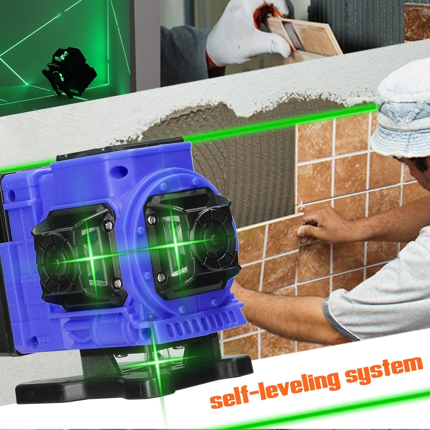 12-Line Green Laser Level with 3° Self-Leveling, Rechargeable Lithium Battery, Multifunctional Leveling Tool with Omnidirectional Ground and Wall Mount