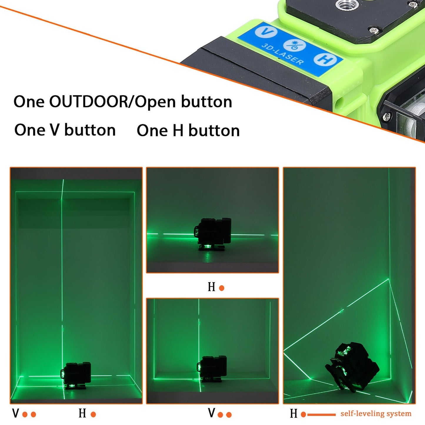 12-Line Green Laser Level with 3° Self-Leveling, Rechargeable Lithium Battery, Multifunctional Leveling Tool with Omnidirectional Ground and Wall Mount