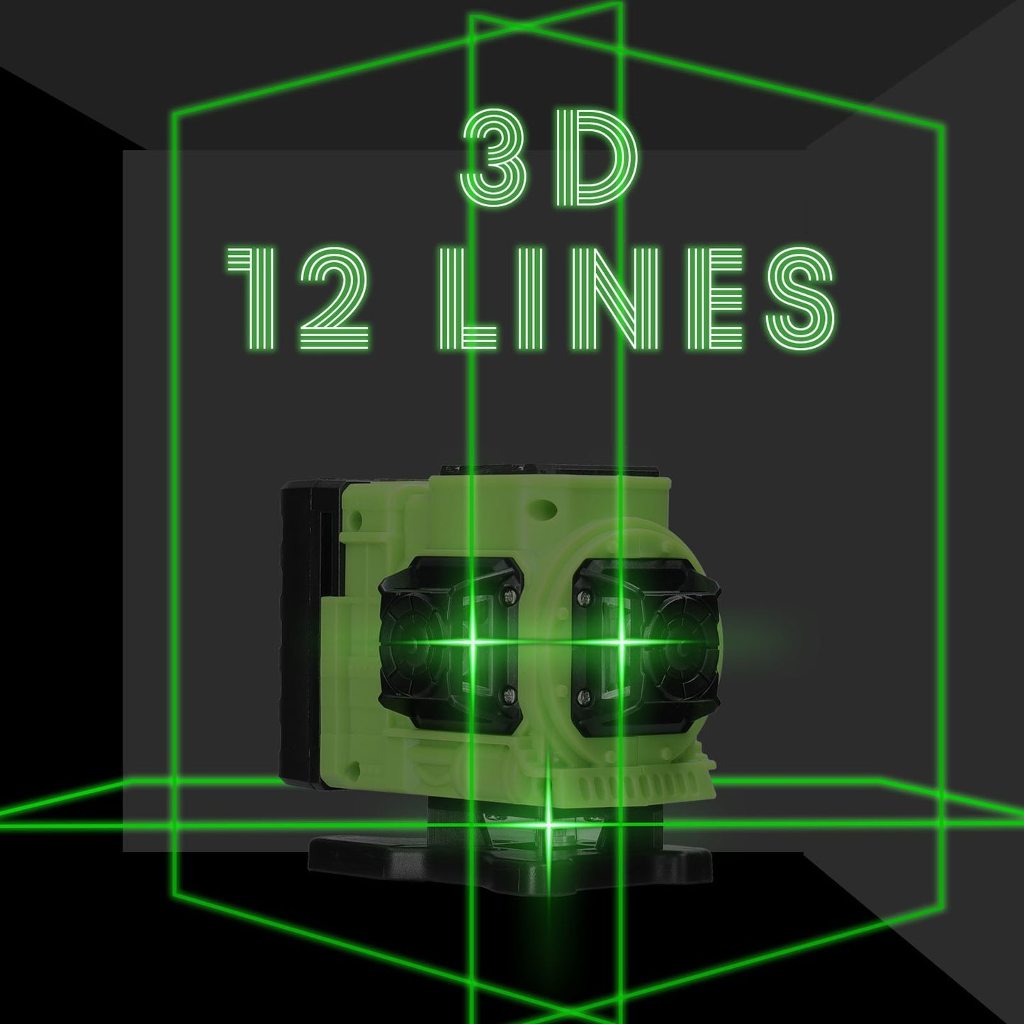 12-Line Green Laser Level with 3° Self-Leveling, Rechargeable Lithium Battery, Multifunctional Leveling Tool with Omnidirectional Ground and Wall Mount
