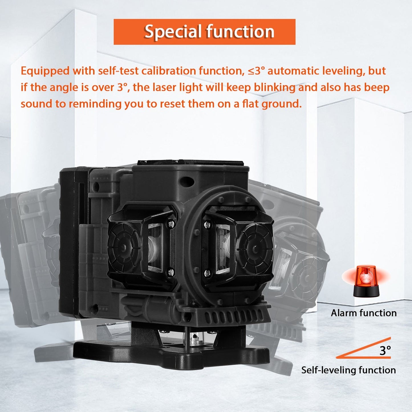 12-Line Green Laser Level with 3° Self-Leveling, Rechargeable Lithium Battery, Multifunctional Leveling Tool with Omnidirectional Ground and Wall Mount