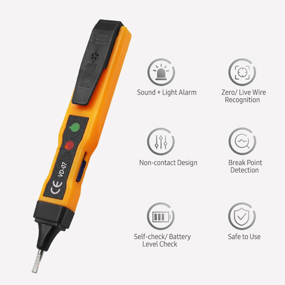 Portable Non-Contact AC Voltage Tester Pen 70-250V with Sound & Light Alarm, Zero/Live Wire Detection, Breakpoint Detection, Battery Checker