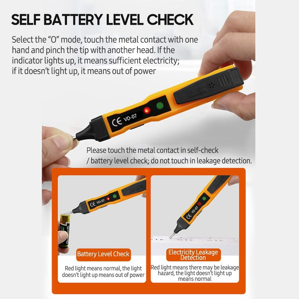 Portable Non-Contact AC Voltage Tester Pen 70-250V with Sound & Light Alarm, Zero/Live Wire Detection, Breakpoint Detection, Battery Checker