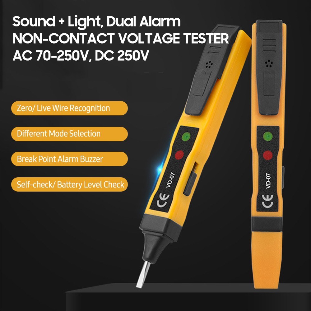 Portable Non-Contact AC Voltage Tester Pen 70-250V with Sound & Light Alarm, Zero/Live Wire Detection, Breakpoint Detection, Battery Checker