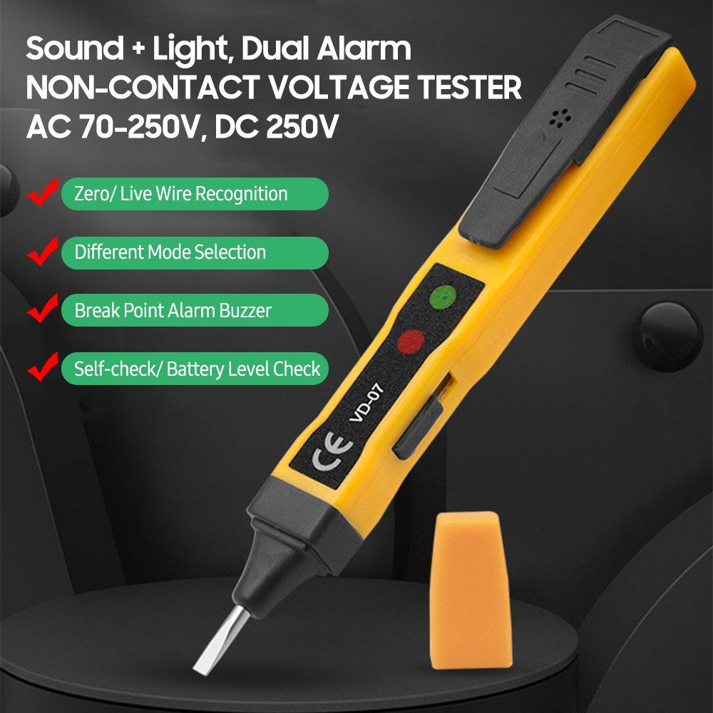 Portable Non-Contact AC Voltage Tester Pen 70-250V with Sound & Light Alarm, Zero/Live Wire Detection, Breakpoint Detection, Battery Checker