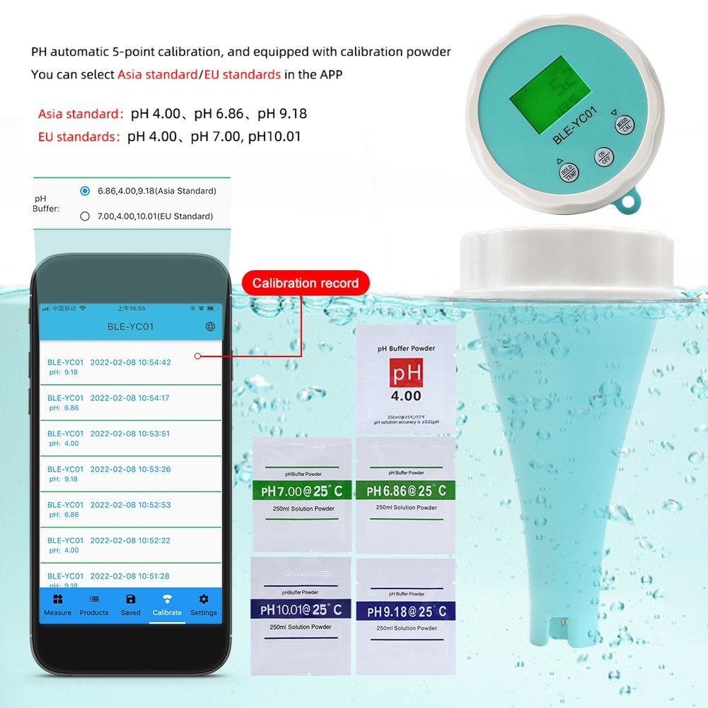 6-in-1 Portable Water Quality Detector with BT App & LCD Display (PH, EC, TDS, ORP, Temp, Chlorine)