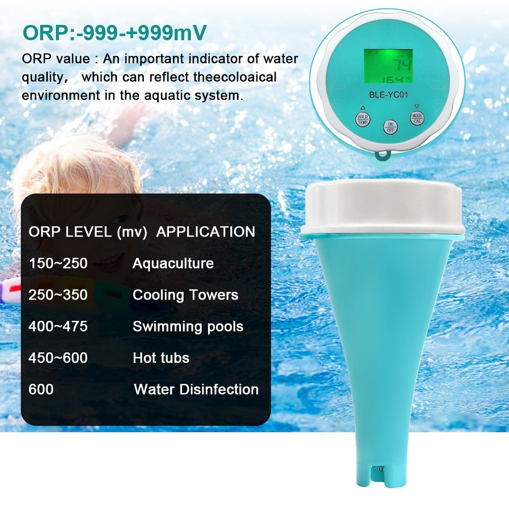 6-in-1 Portable Water Quality Detector with BT App & LCD Display (PH, EC, TDS, ORP, Temp, Chlorine)