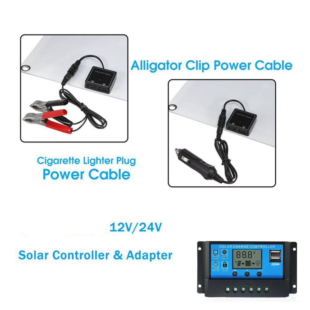 Waterproof 18V 25W Monocrystalline Solar Panel Kit with Dual USB & 12/24V 60A PWM Controller for Outdoor Camping