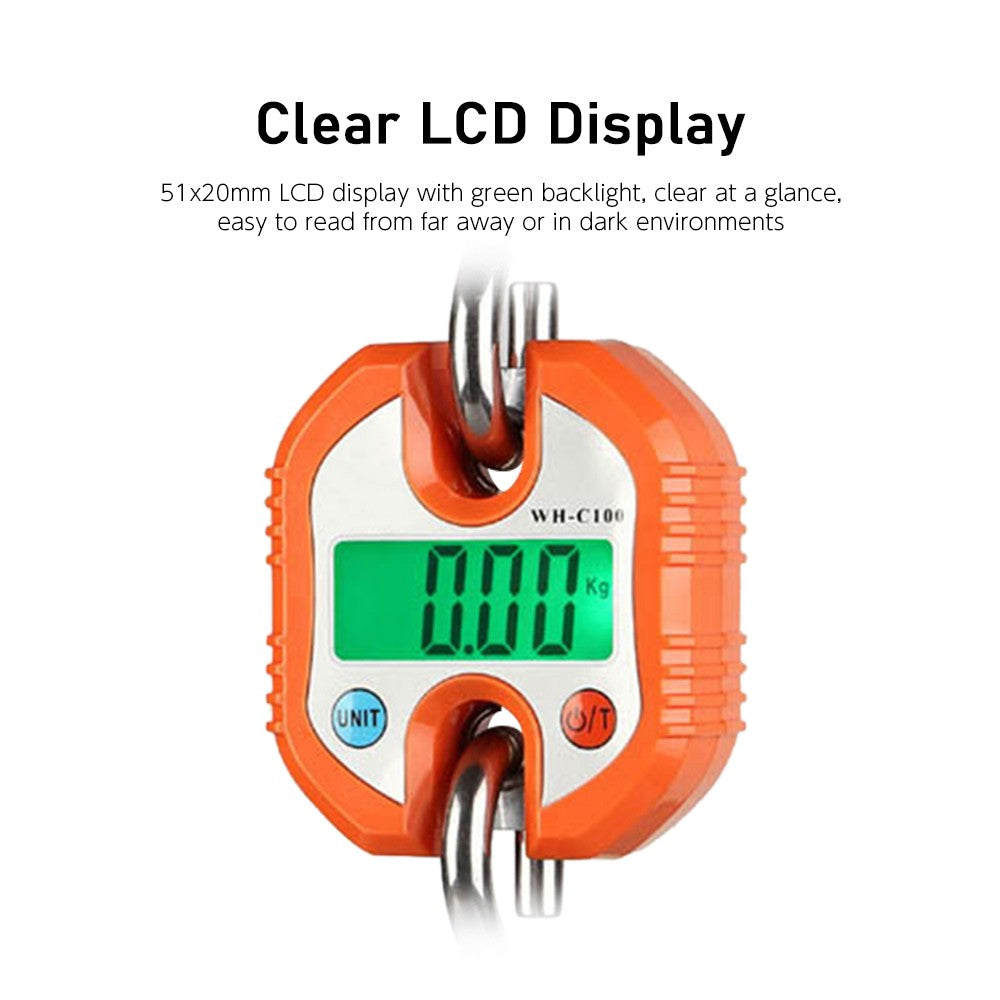 Portable Digital Hanging Scale 150kg/330lb with LCD Backlight & Steel Hook for Farm, Fishing, Hunting, Food Market & Outdoor Use