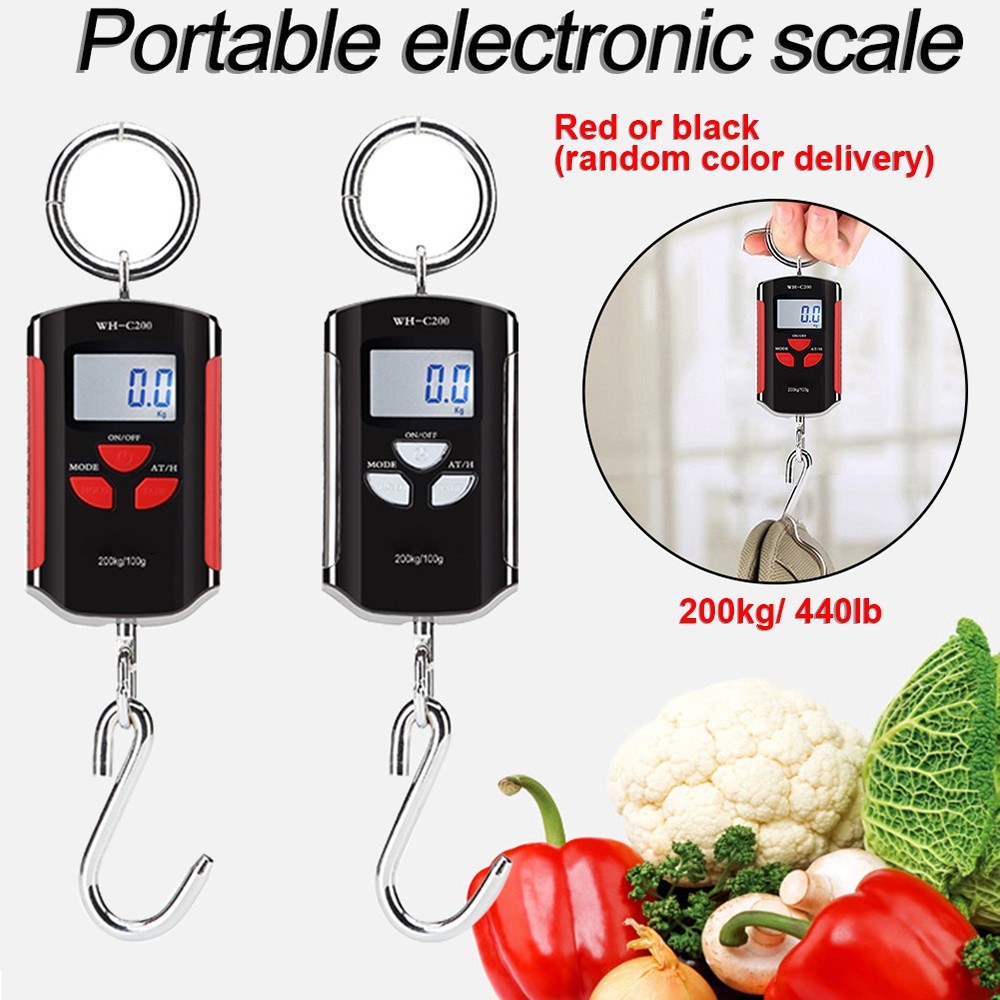 Portable Digital Hanging Scale 200kg/440lb LCD Backlight with Steel Hook for Farm, Fishing, Hunting, Food Market, Outdoor