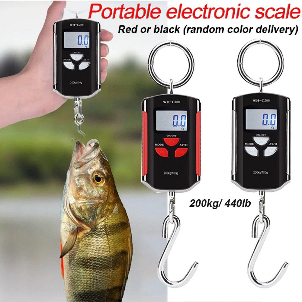Portable Digital Hanging Scale 200kg/440lb LCD Backlight with Steel Hook for Farm, Fishing, Hunting, Food Market, Outdoor