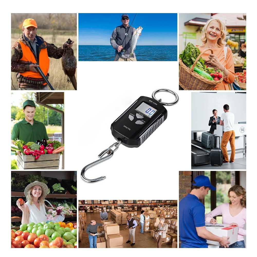 Portable Digital Hanging Scale 200kg/440lb LCD Backlight with Steel Hook for Farm, Fishing, Hunting, Food Market, Outdoor