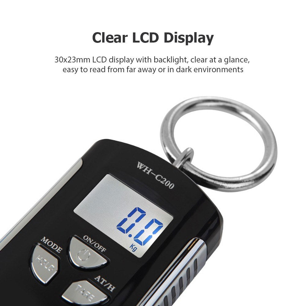Portable Digital Hanging Scale 200kg/440lb LCD Backlight with Steel Hook for Farm, Fishing, Hunting, Food Market, Outdoor