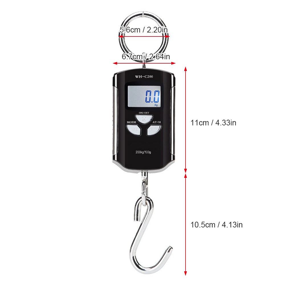 Portable Digital Hanging Scale 200kg/440lb LCD Backlight with Steel Hook for Farm, Fishing, Hunting, Food Market, Outdoor