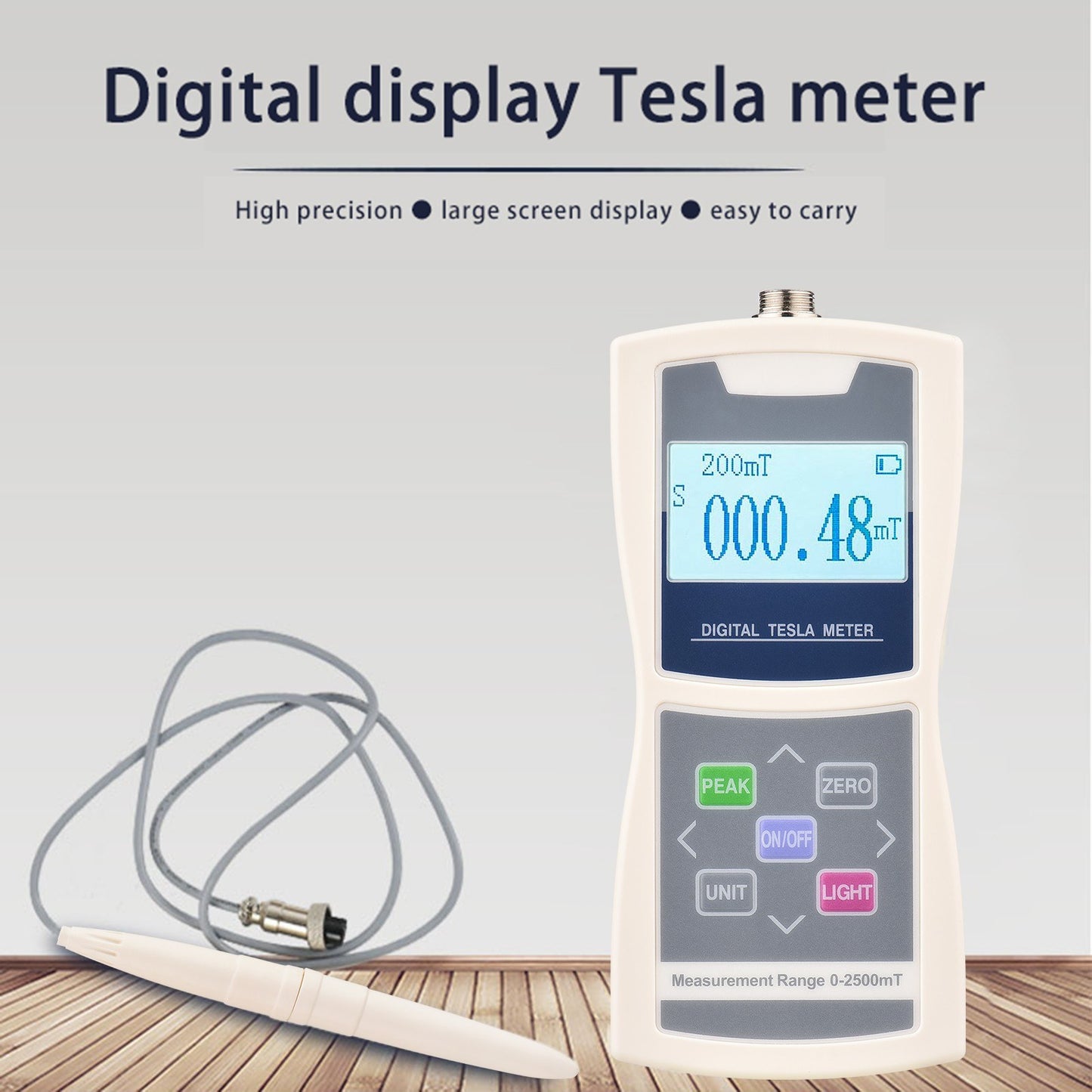 High-Accuracy Digital Tesla Gaussmeter with Auto Range (200mT/2000mT) & Radial Hall Probe in Plastic Box