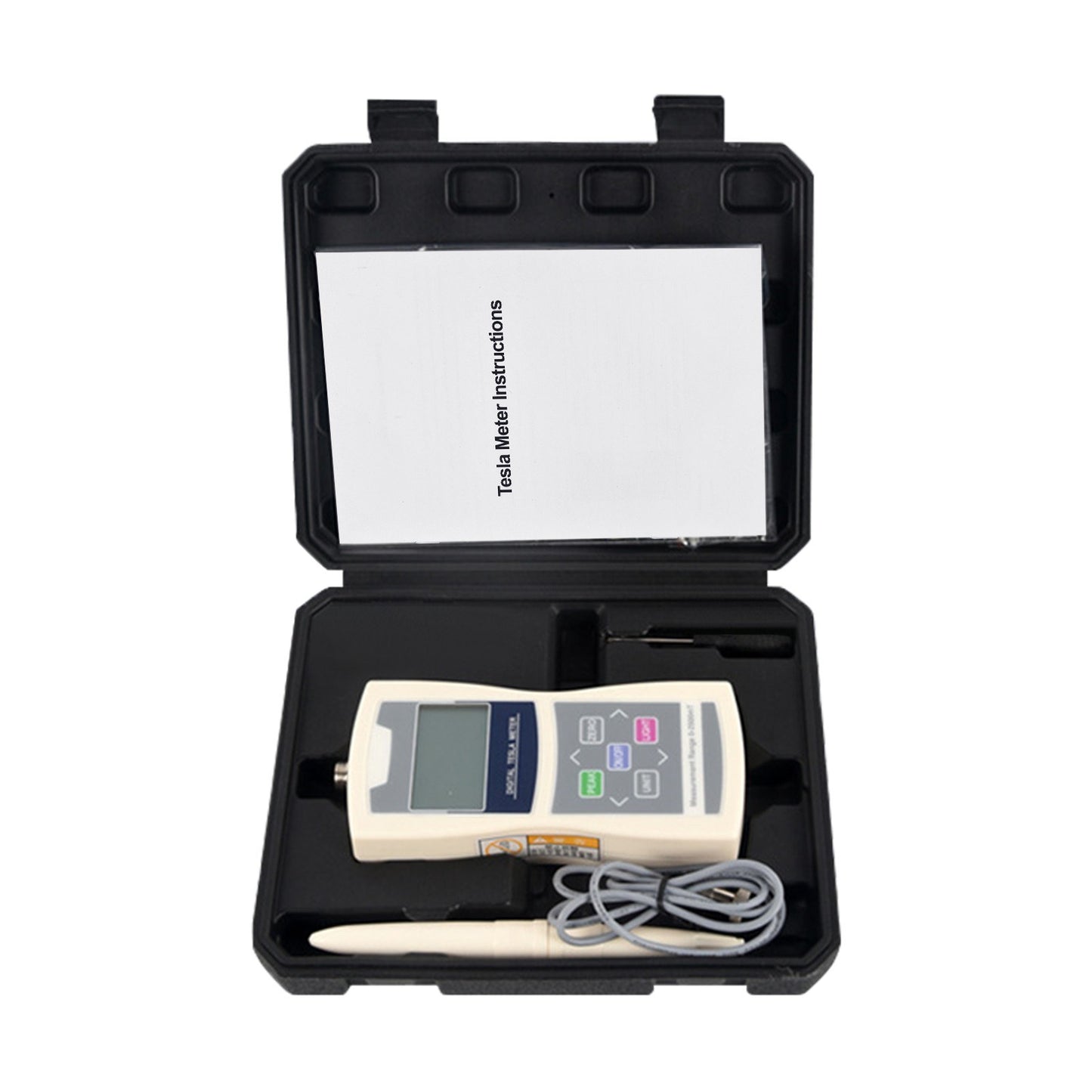 High-Accuracy Digital Tesla Gaussmeter with Auto Range (200mT/2000mT) & Radial Hall Probe in Plastic Box