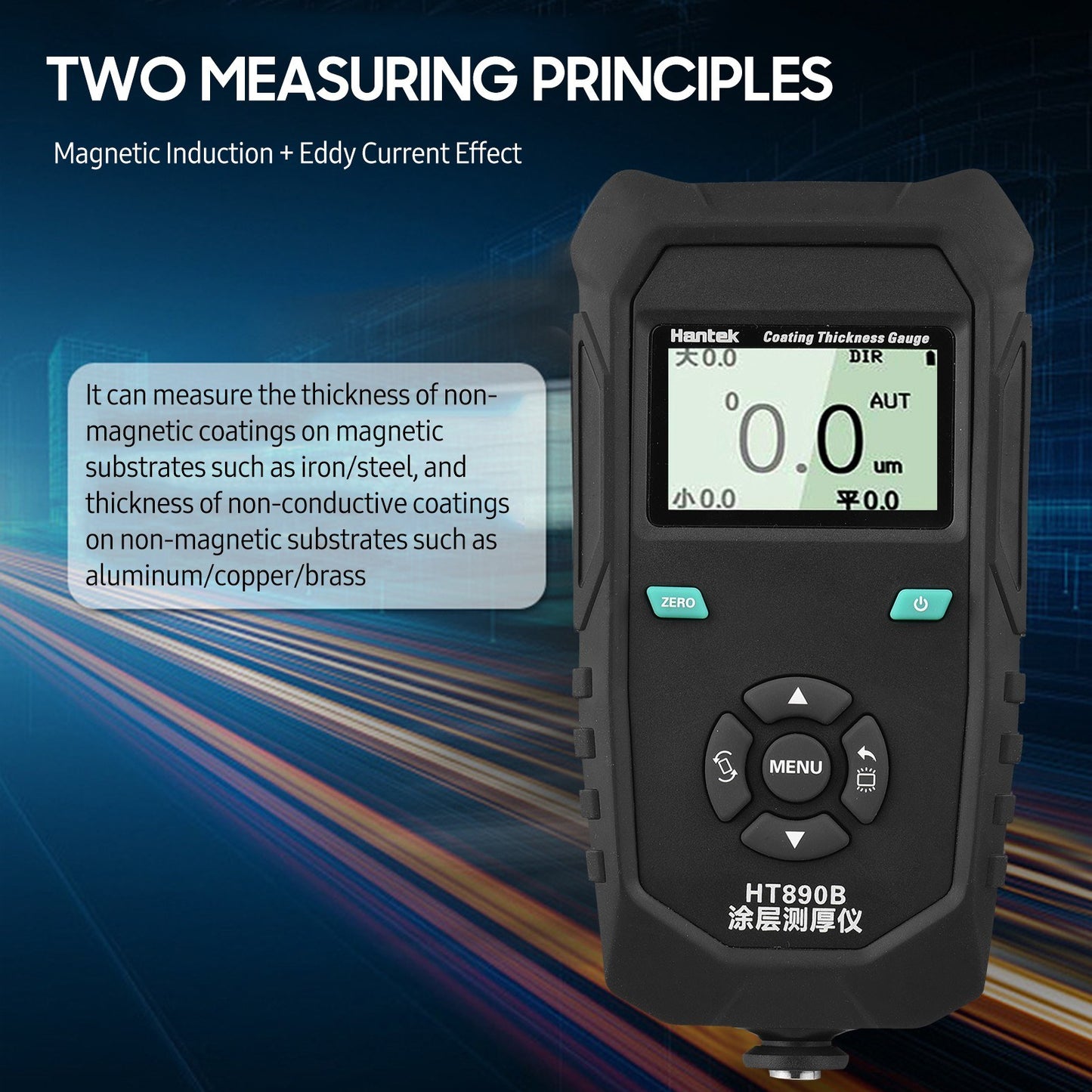 Hantek HT890B Portable Paint Coating Thickness Gauge with Backlit LCD & Alarm for Automotive Use