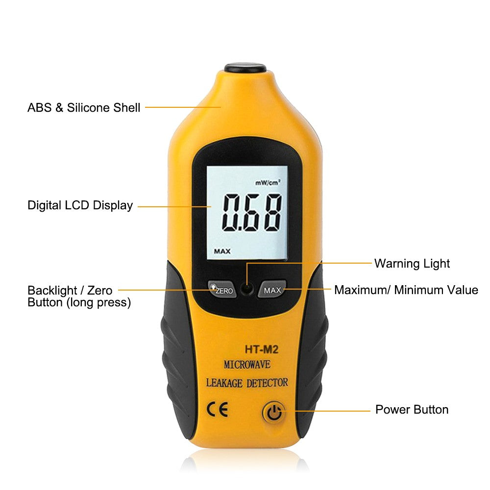 High-Precision Digital LCD Microwave Leakage Detector with Backlight, Portable 2450MHz Tester & Alarm, No Recalibration Needed