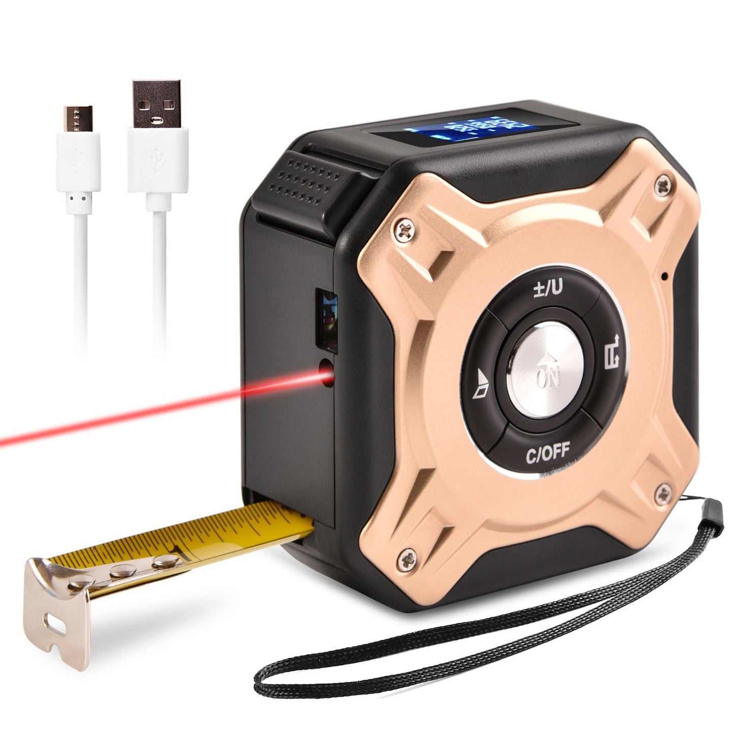 3-in-1 Rechargeable Laser Tape Measure - 16Ft Measuring Tape & 131Ft Digital Rangefinder