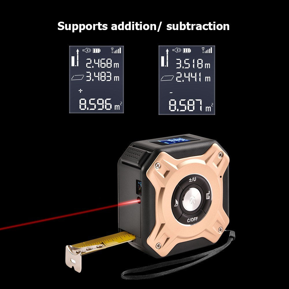 3-in-1 Rechargeable Laser Tape Measure - 16Ft Measuring Tape & 131Ft Digital Rangefinder
