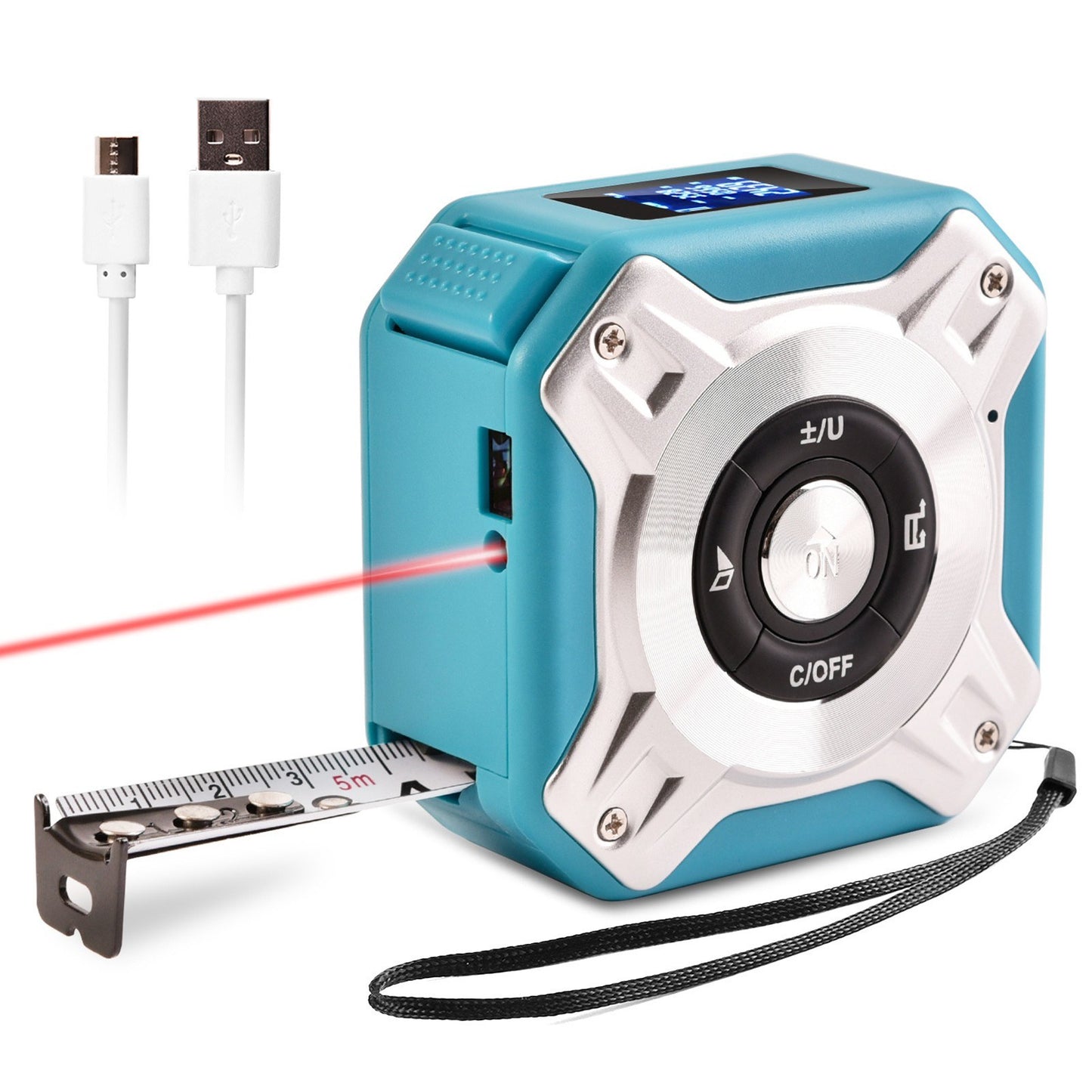 3-in-1 Rechargeable Laser Tape Measure - 16Ft Measuring Tape & 131Ft Digital Rangefinder