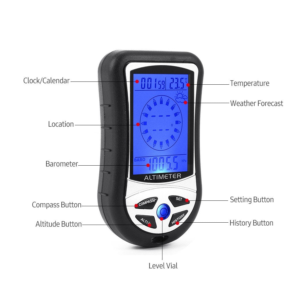 8-in-1 Digital Altimeter Barometer Compass Thermometer LCD Multifunction Device